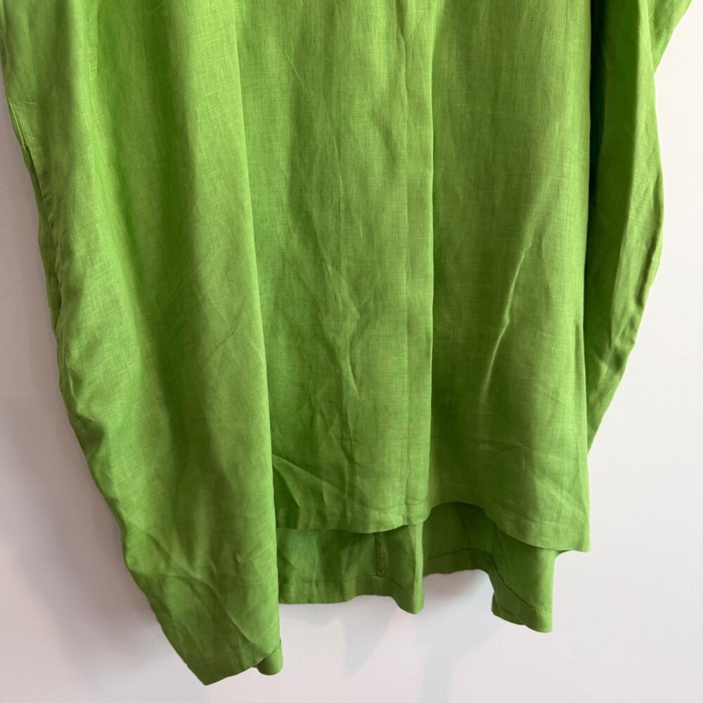 Harris Cotton Dress Women XL Oversized Green Linen Short Sleeve Kaftan Laganlook - Picture 7 of 8